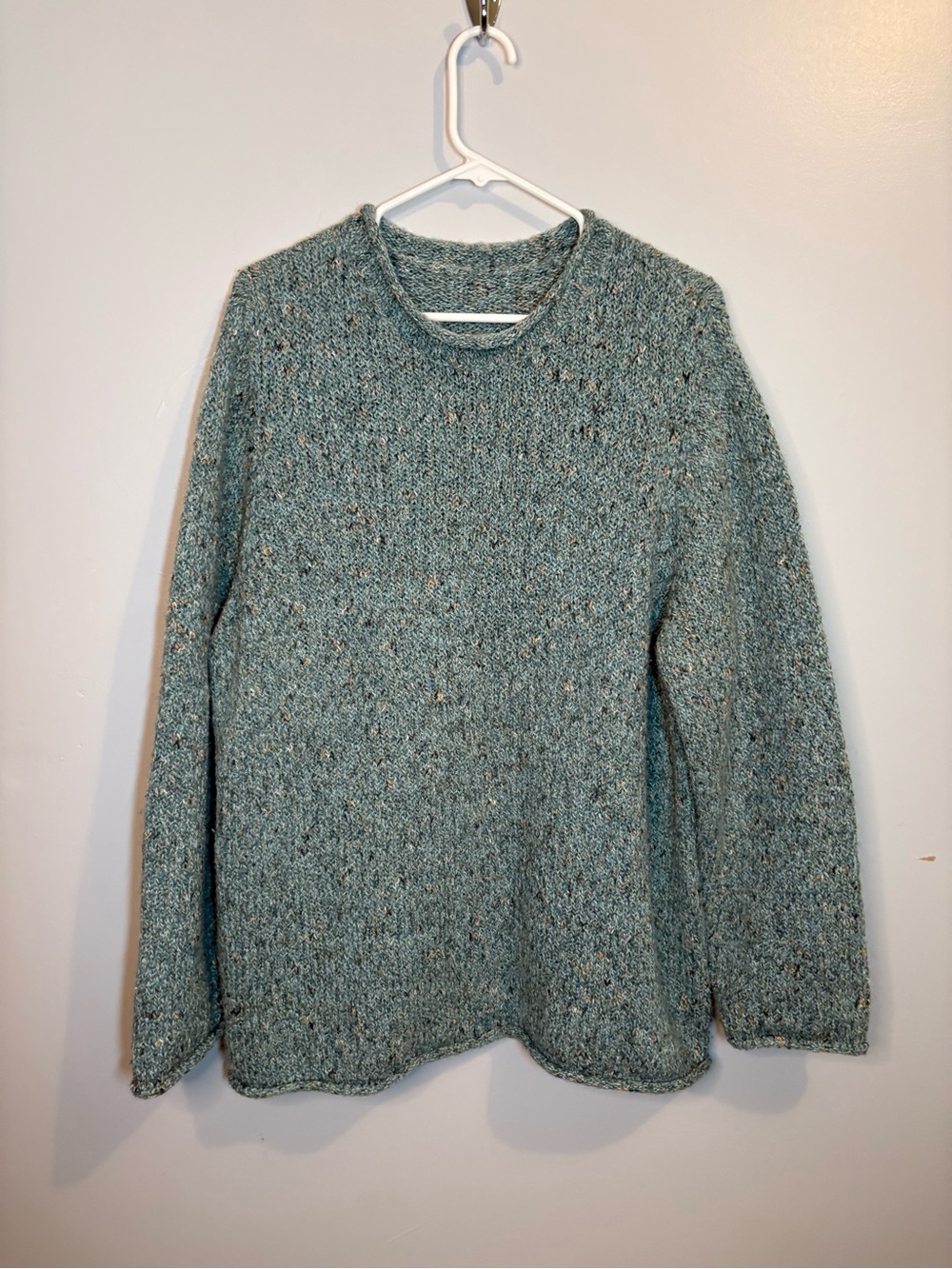 Women's Blue Heather Rolled Crewneck Sweater Fall Winter Comfy Cozy 1X Handmade